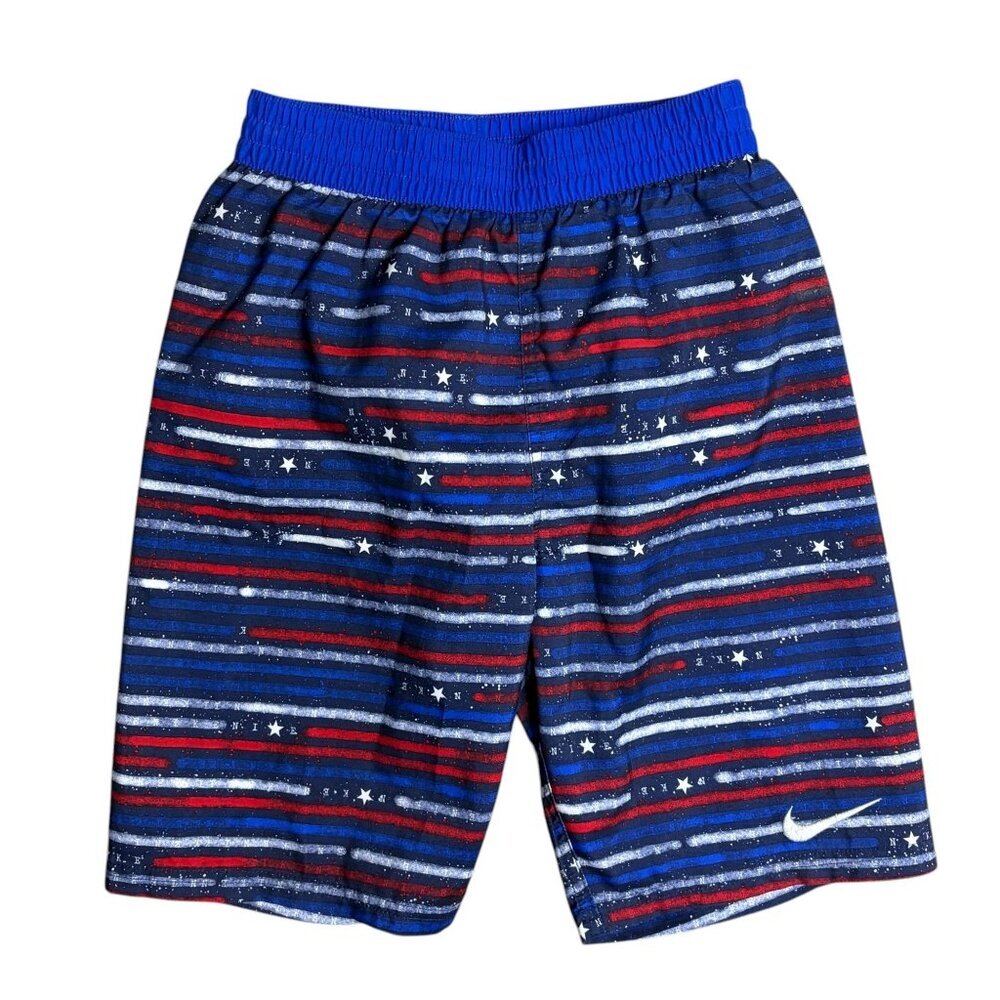 Nike Boys Blue Patriotic Stars & Stripes Swim Trunks - Size Large (12-13Y)